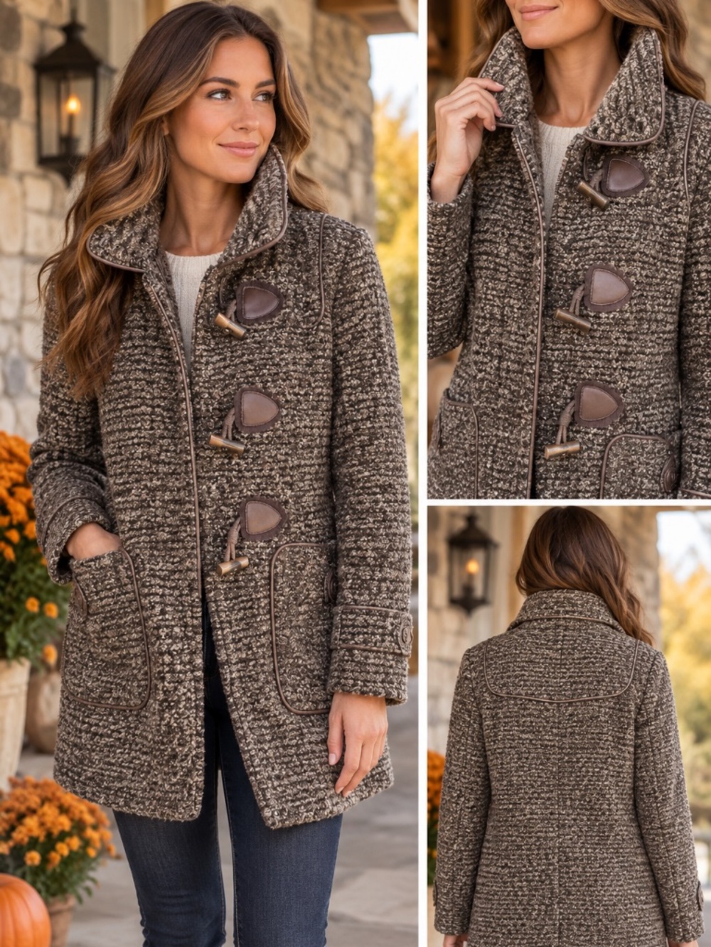 Altar'd State M Brown Boucle Toggle Coat Jacket Faux Fur Trim Cottagecore Preppy